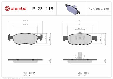 Bremžu uzliku kompl., Disku bremzes BREMBO P 23 118 1