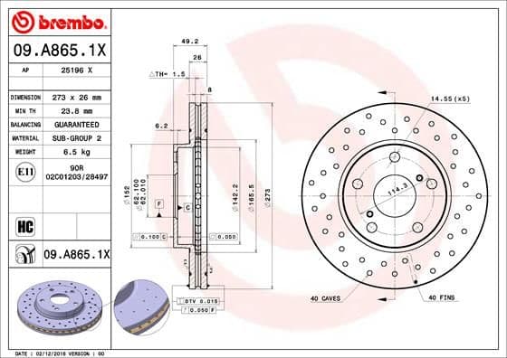 Bremžu diski BREMBO 09.A865.1X 1