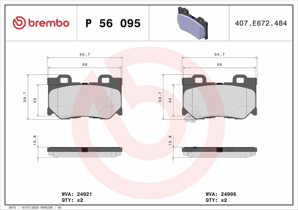 Bremžu uzliku kompl., Disku bremzes BREMBO P 56 095 1