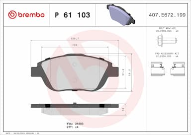 Bremžu uzliku kompl., Disku bremzes BREMBO P 61 103 1