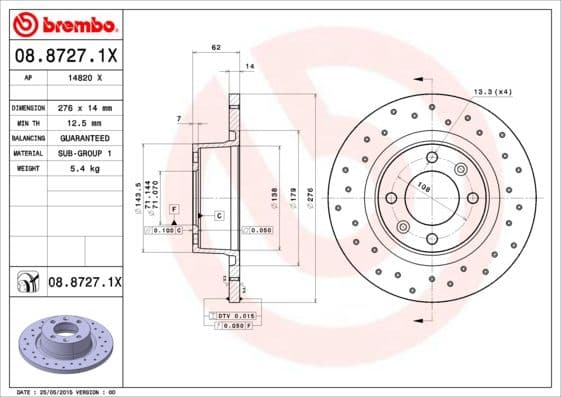 Bremžu diski BREMBO 08.8727.1X 1