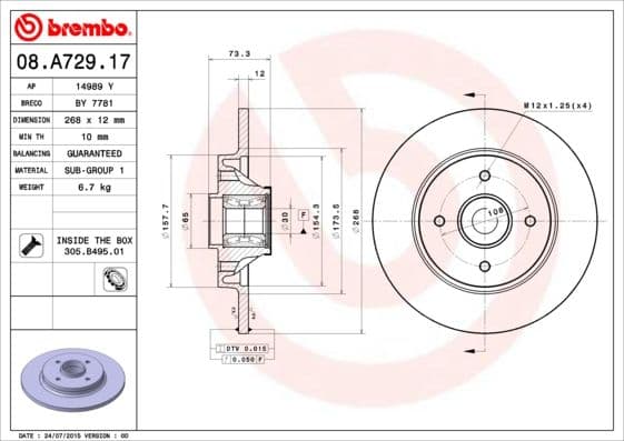 Bremžu diski BREMBO 08.A729.17 1