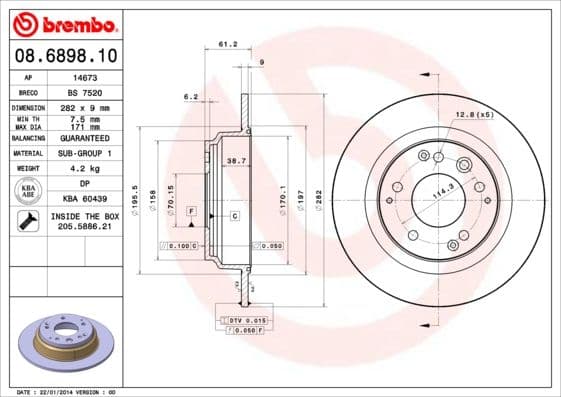 Bremžu diski BREMBO 08.6898.10 1