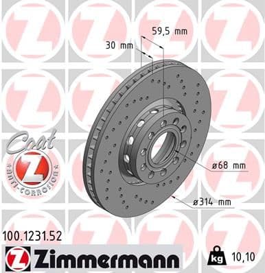 Bremžu diski ZIMMERMANN 100.1231.52 1