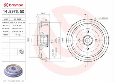 Bremžu trumulis BREMBO 14.B976.50 1