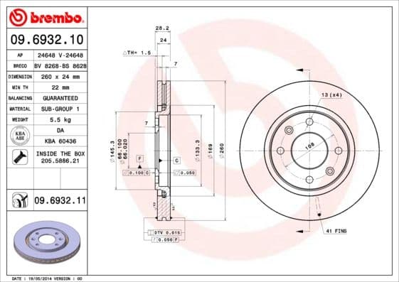 Bremžu diski BREMBO 09.6932.11 1