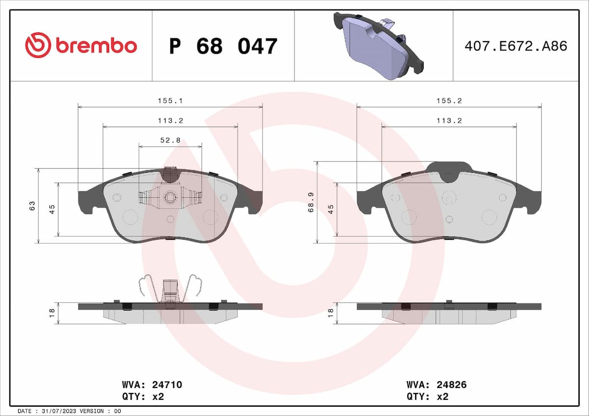 Bremžu uzliku kompl., Disku bremzes BREMBO P 68 047 1