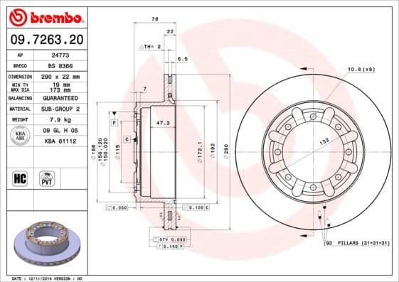 Bremžu diski BREMBO 09.7263.20 1