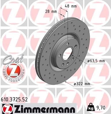 Bremžu diski ZIMMERMANN 610.3725.52 1