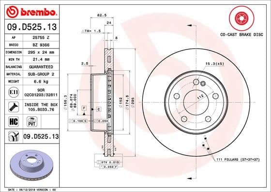 Bremžu diski BREMBO 09.D525.13 1