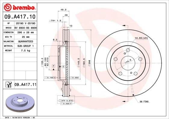 Bremžu diski BREMBO 09.A417.11 1