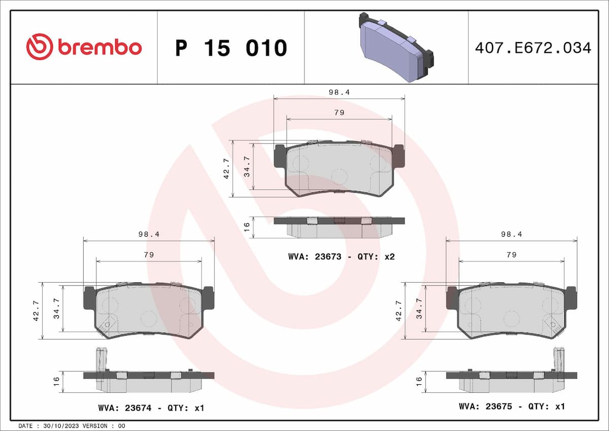 Bremžu uzliku kompl., Disku bremzes BREMBO P 15 010 1