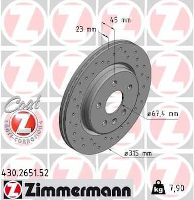 Bremžu diski ZIMMERMANN 430.2651.52 1