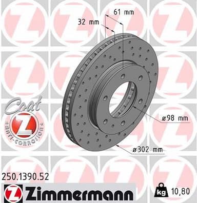 Bremžu diski ZIMMERMANN 250.1390.52 1