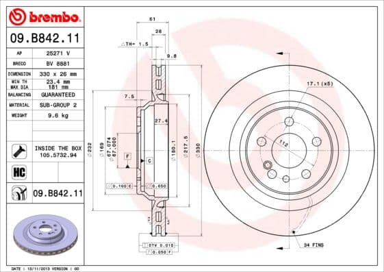 Bremžu diski BREMBO 09.B842.11 1