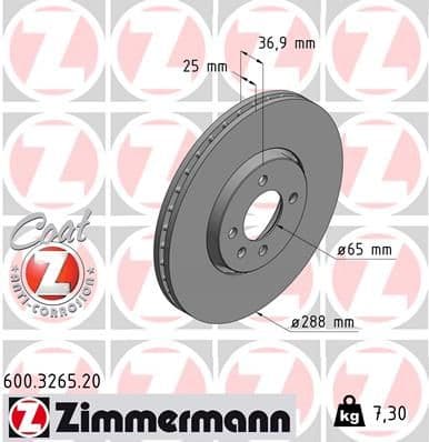 Bremžu diski ZIMMERMANN 600.3265.20 1