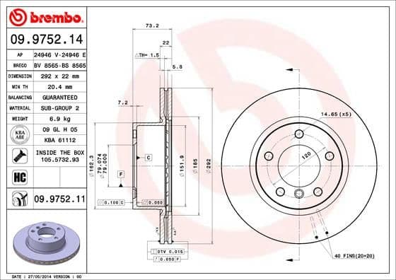 Bremžu diski BREMBO 09.9752.11 1