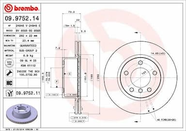 Bremžu diski BREMBO 09.9752.11 1