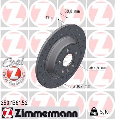 Bremžu diski ZIMMERMANN 250.1361.52 1