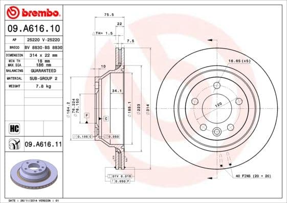 Bremžu diski BREMBO 09.A616.11 1