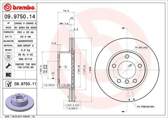 Bremžu diski BREMBO 09.9750.11 1