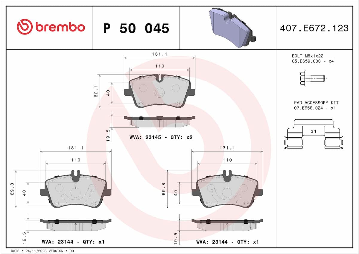 Bremžu uzliku kompl., Disku bremzes BREMBO P 50 045 1