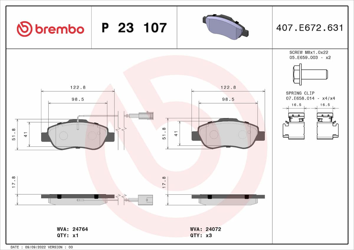 Bremžu uzliku kompl., Disku bremzes BREMBO P 23 107 1