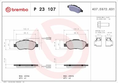 Bremžu uzliku kompl., Disku bremzes BREMBO P 23 107 1