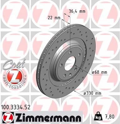 Bremžu diski ZIMMERMANN 100.3334.52 1