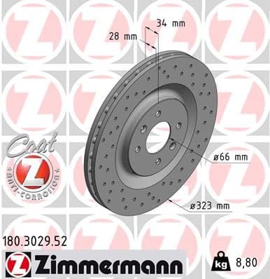 Bremžu diski ZIMMERMANN 180.3029.52 1