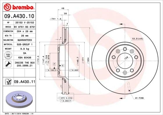 Bremžu diski BREMBO 09.A430.11 1