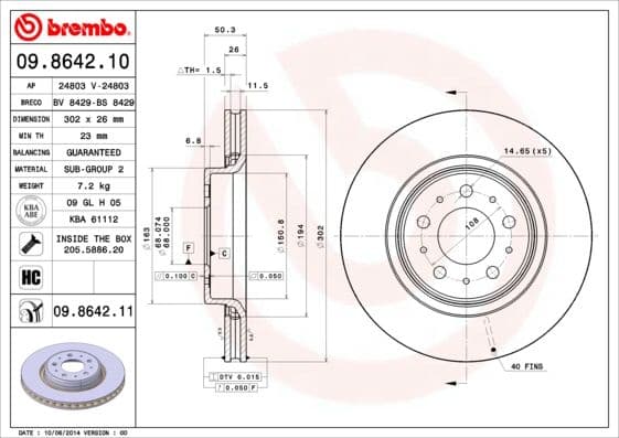 Bremžu diski BREMBO 09.8642.11 1