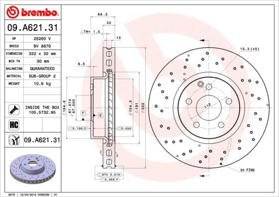 Bremžu diski BREMBO 09.A621.31 1