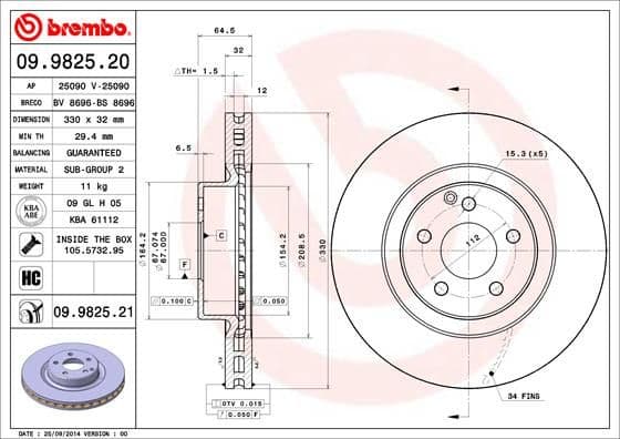 Bremžu diski BREMBO 09.9825.21 1