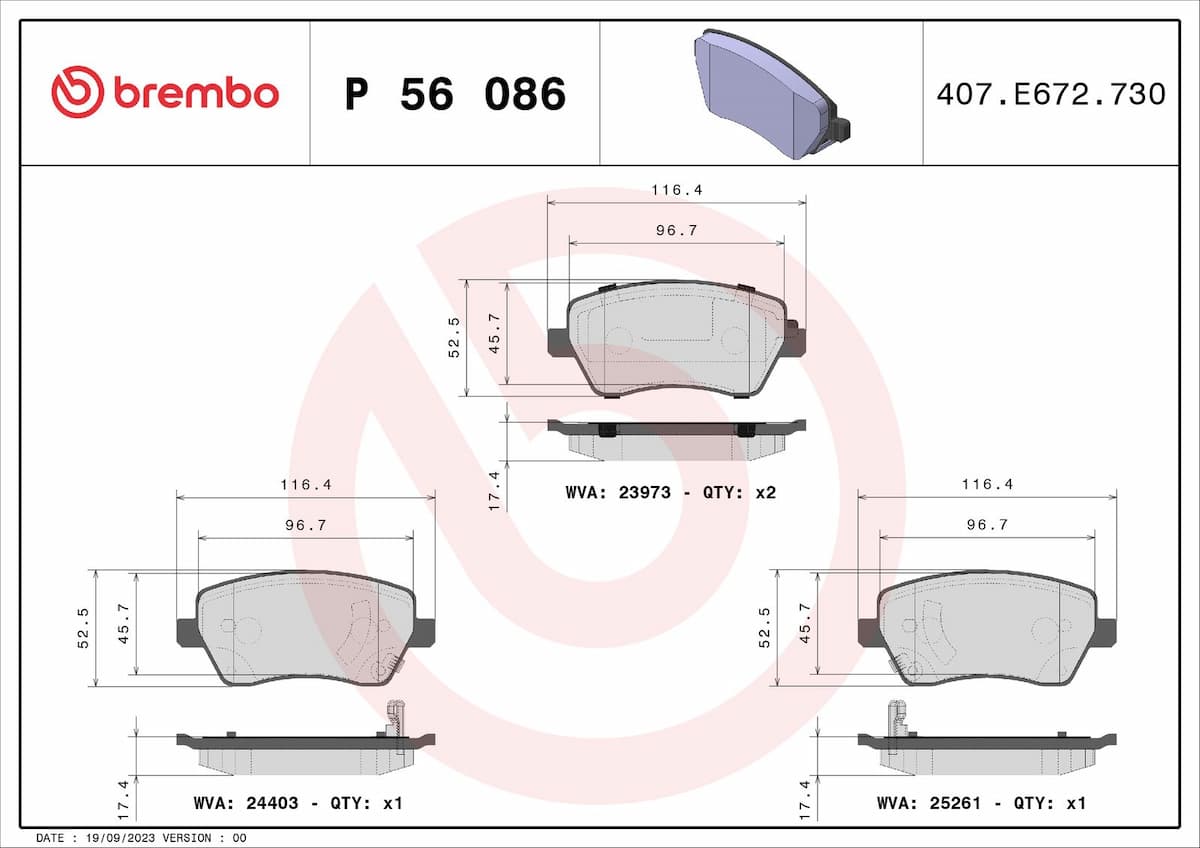 Bremžu uzliku kompl., Disku bremzes BREMBO P 56 086 1