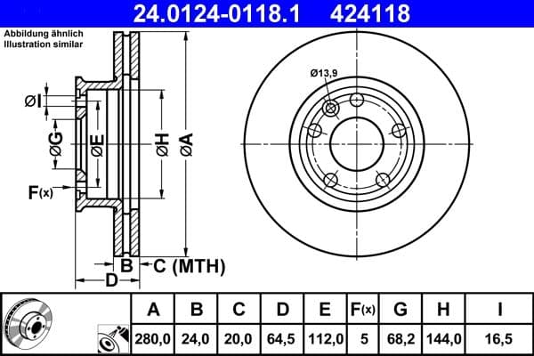 Bremžu diski ATE 24.0124-0118.1 1