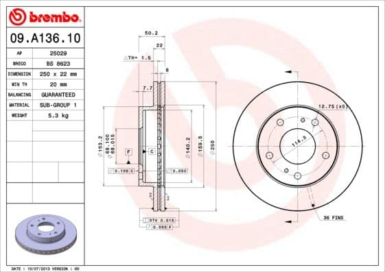 Bremžu diski BREMBO 09.A136.10 1