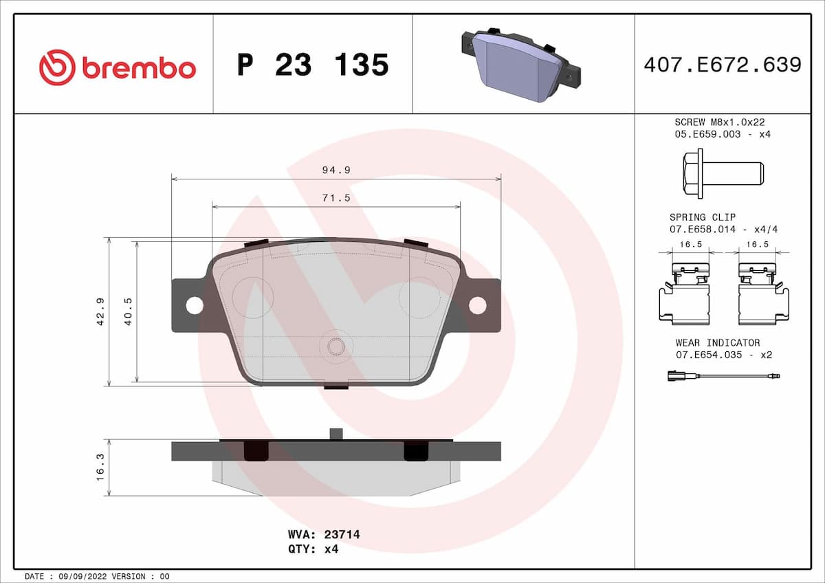 Bremžu uzliku kompl., Disku bremzes BREMBO P 23 135 1