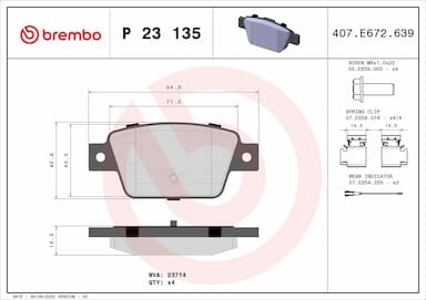 Bremžu uzliku kompl., Disku bremzes BREMBO P 23 135 1