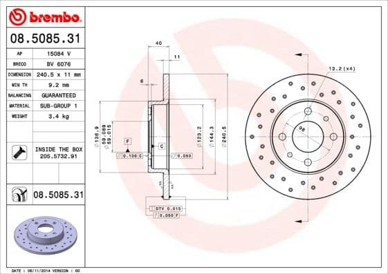 Bremžu diski BREMBO 08.5085.31 1