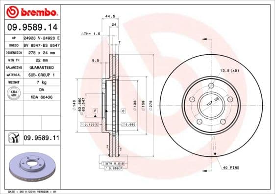 Bremžu diski BREMBO 09.9589.11 1