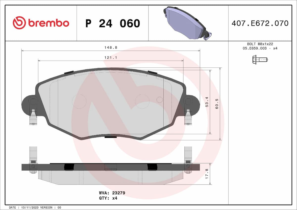 Bremžu uzliku kompl., Disku bremzes BREMBO P 24 060 1