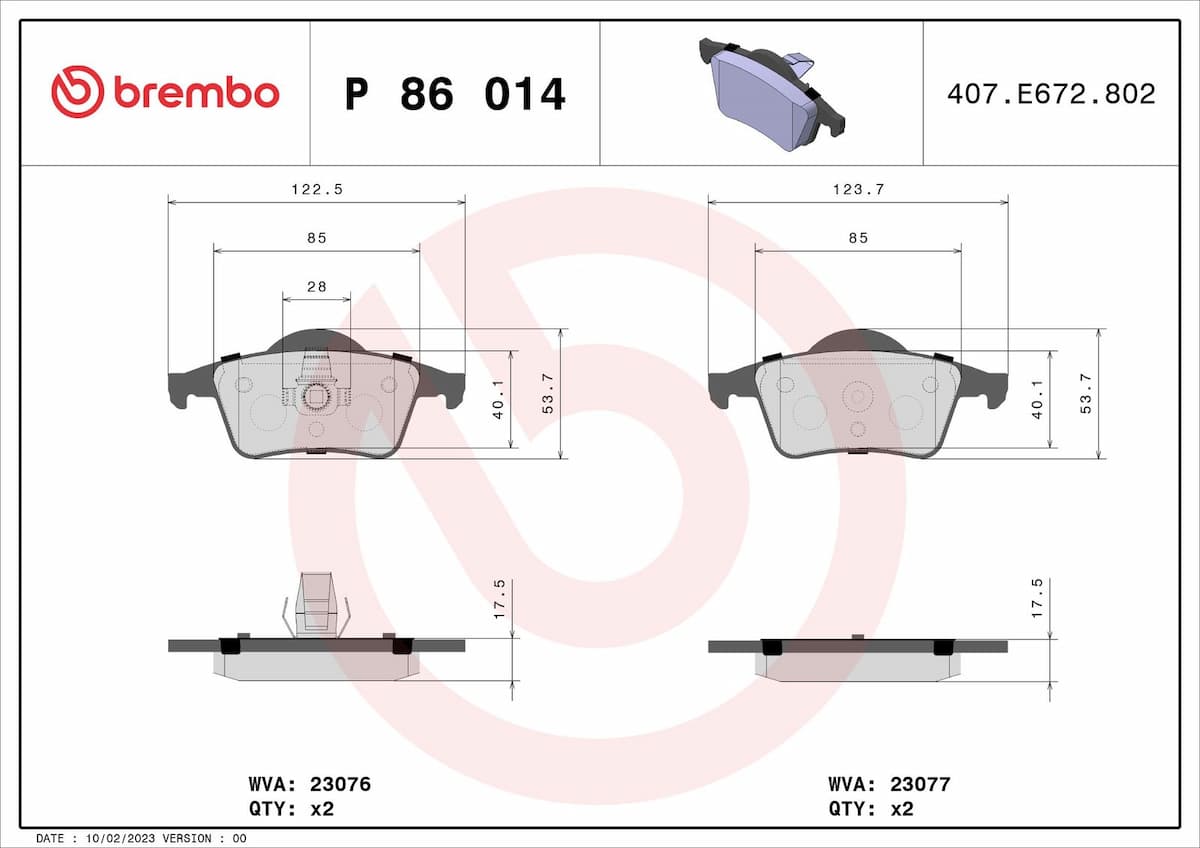 Bremžu uzliku kompl., Disku bremzes BREMBO P 86 014 1