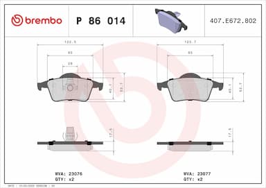 Bremžu uzliku kompl., Disku bremzes BREMBO P 86 014 1