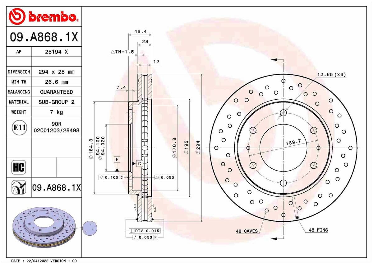 Bremžu diski BREMBO 09.A868.1X 1