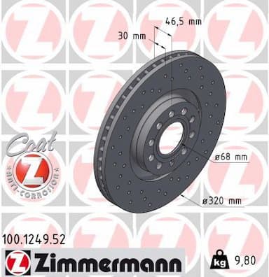 Bremžu diski ZIMMERMANN 100.1249.52 1