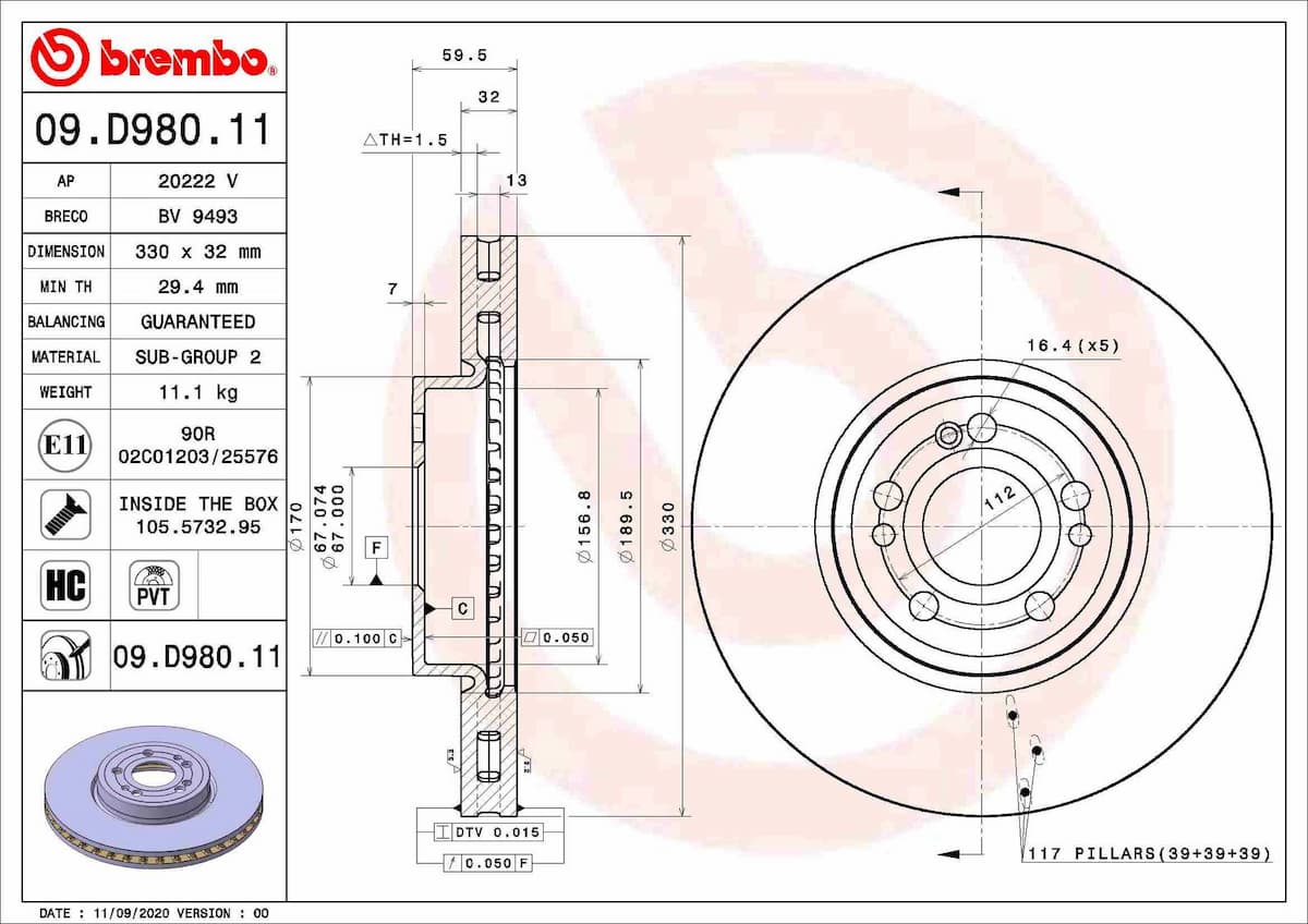 Bremžu diski BREMBO 09.D980.11 1