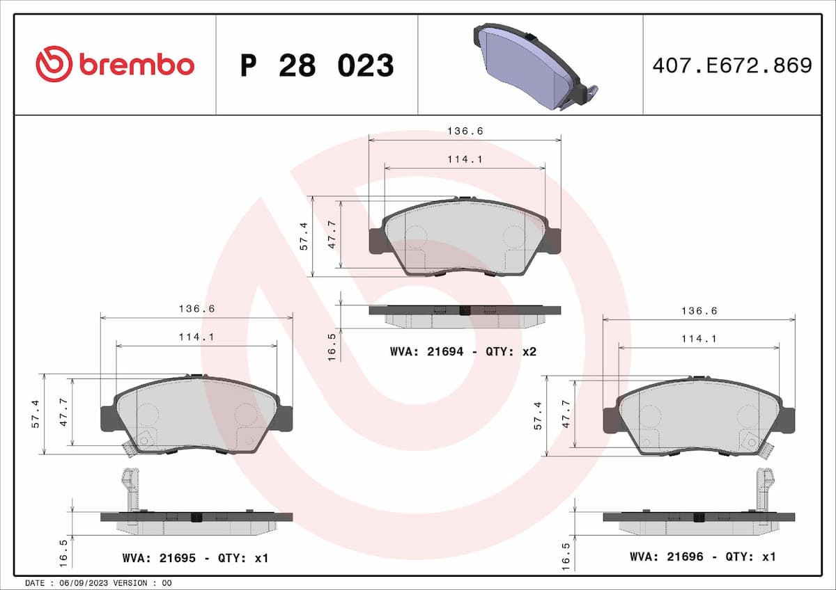 Bremžu uzliku kompl., Disku bremzes BREMBO P 28 023 1