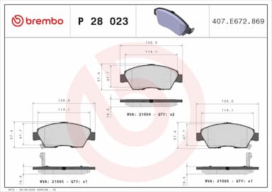 Bremžu uzliku kompl., Disku bremzes BREMBO P 28 023 1