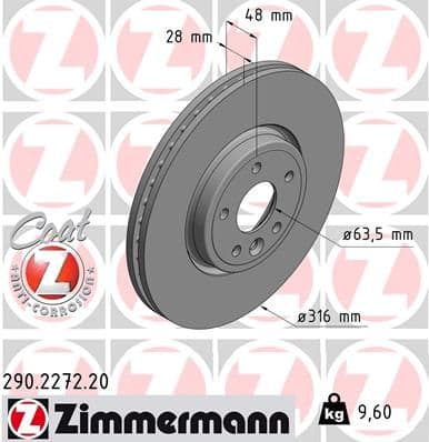 Bremžu diski ZIMMERMANN 290.2272.20 1